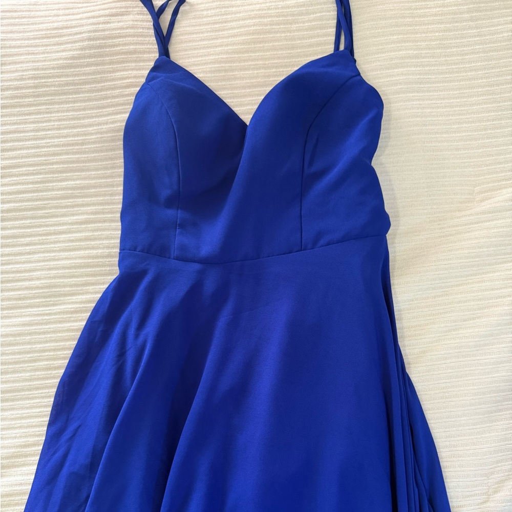 B. Smart Blue Dress with Spaghetti Straps